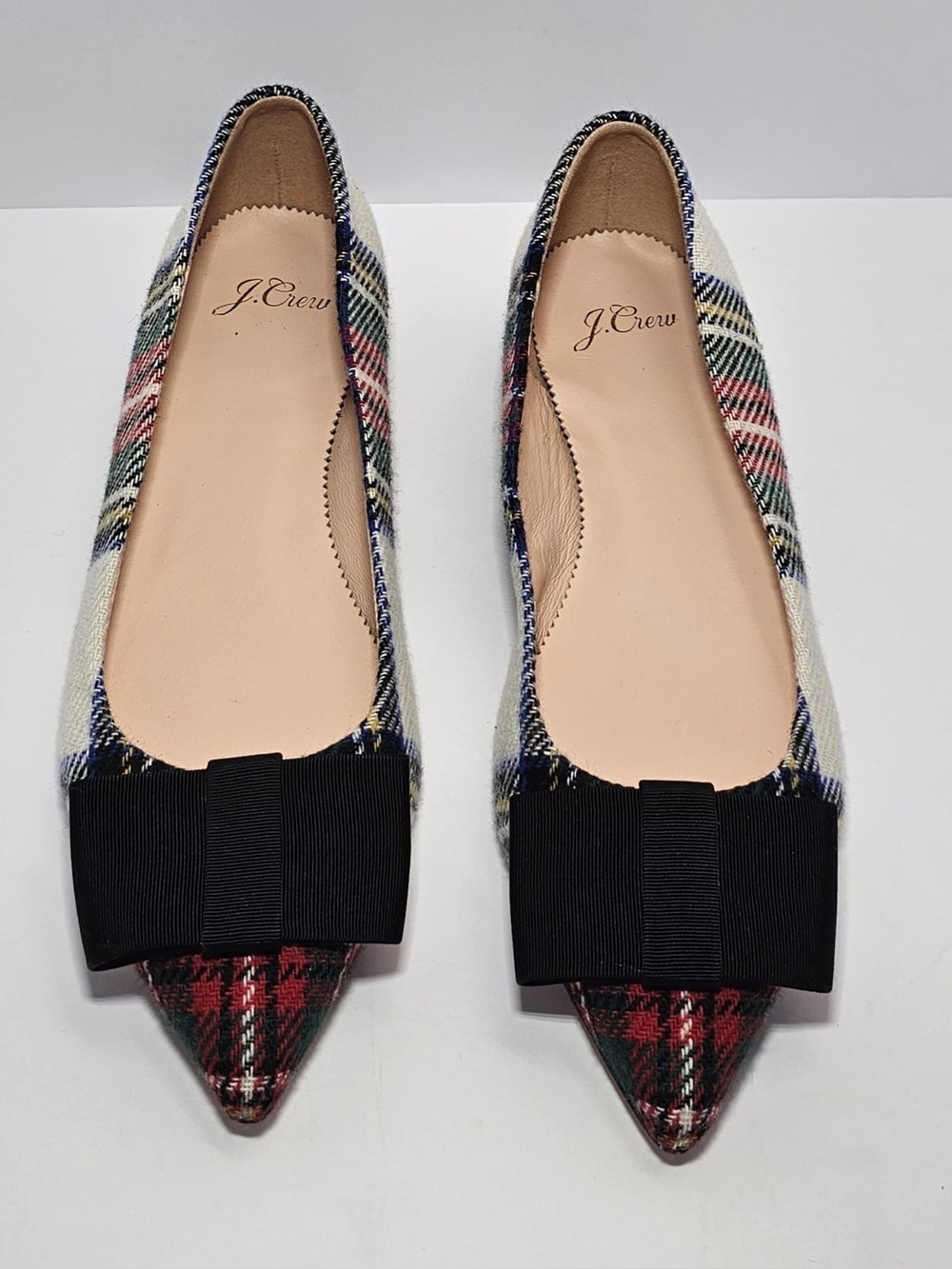 J.Crew Plaid Pointed Toe Ballet Flats Black Bow Women’s Size 7.5